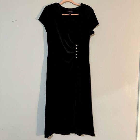Signature by Robbie Bee Vtg Black Velour Victorian Gothic Dress Made in USA L - Picture 1 of 7